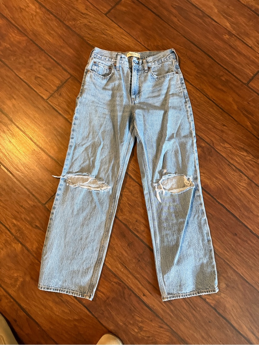 Abercrombie & Fitch Light Blue Wide-Leg Distressed Jeans